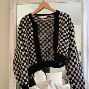 Zara Checkered Knit Cardigan